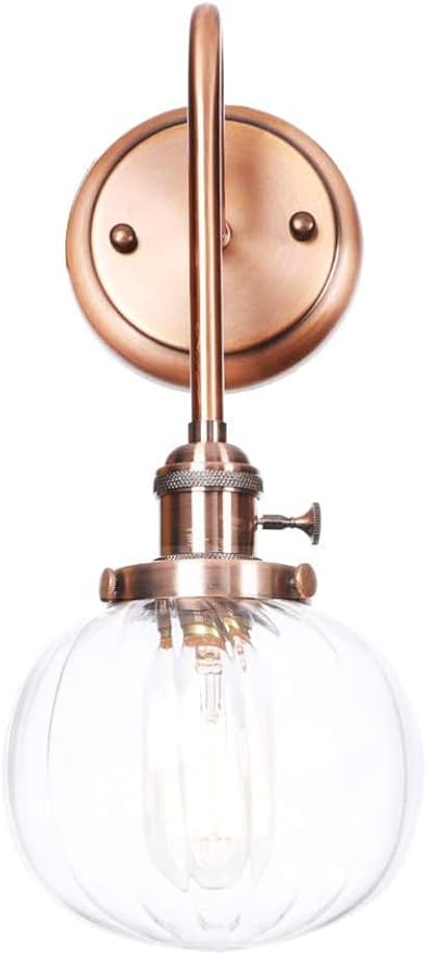 Wall Lamps, Nordic Creative Iron Sconce Lighting with Switch, Clear Glass Lampshade Metal Wall Lights for Bedroom Living Room(Color:E)