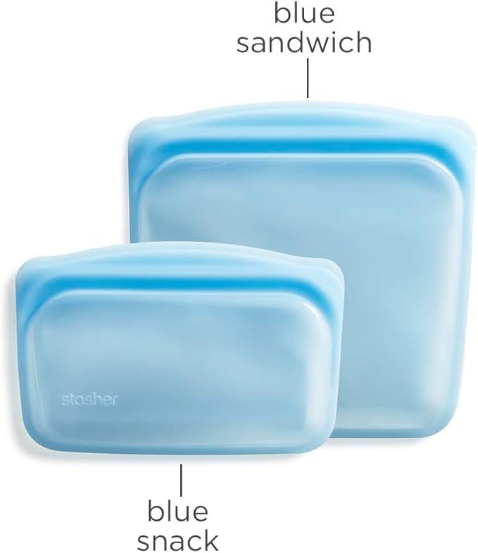 Stasher Silicone Reusable Food Storage Bags, 2-Pack, Reusable Freezer Bags, Microwave, Dishwasher, Oven Safe, Sous Vide, Premium Lunch Containers, Eco Friendly, Food-safe Silicone Snack Bag, Blue | Reusable Food Bags