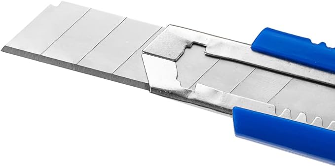 Handy Tek 6.5 Inch Utility Knives, 4 Anti-Slip Box Knives - Heavy Duty, Retractable, Blue Plastic Box Cutters, Built-In Lock, Sharp Blade - Restaurantware