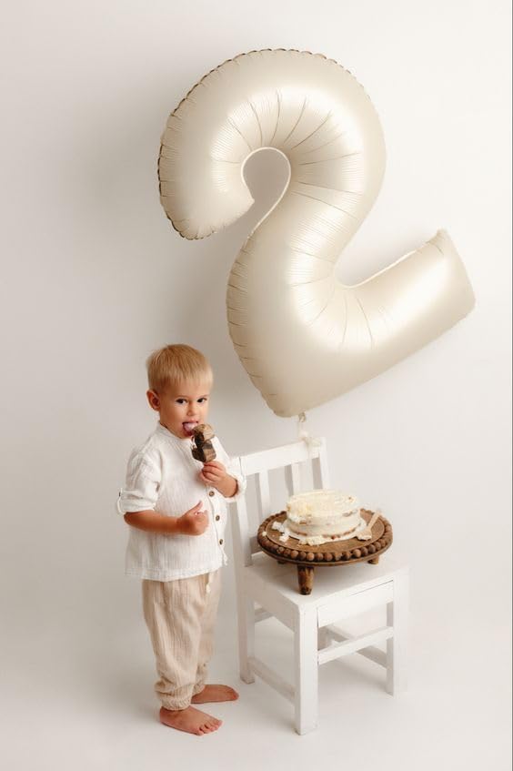 Cream Birthday Two Balloons Number, Balloon Numbers 2nd for Girl Boy Baby Shower, Numbers 40 Inch for 2 12 22 2025 Graduation Party Wedding Anniversaries Celebration