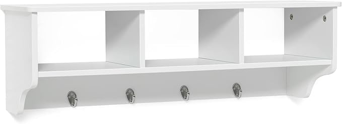 Casart Hanging Shelf Wall Mounted Storage Cabinets W/Hooks for Bedroom, Living Room and Entryway (White)