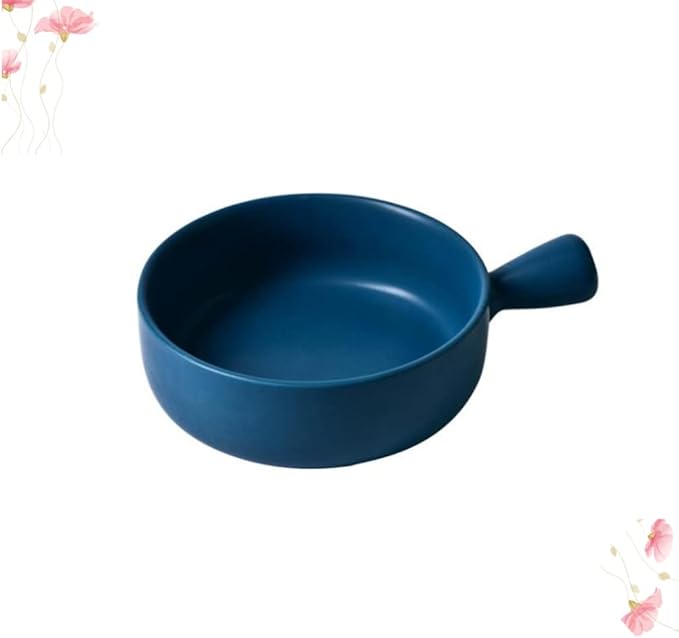 CALLARON Round Ceramics Baking Plate Handle Practical Kitchen Tray for Fruit Salad and Baking Easy to Clean for Home and Bakery Use