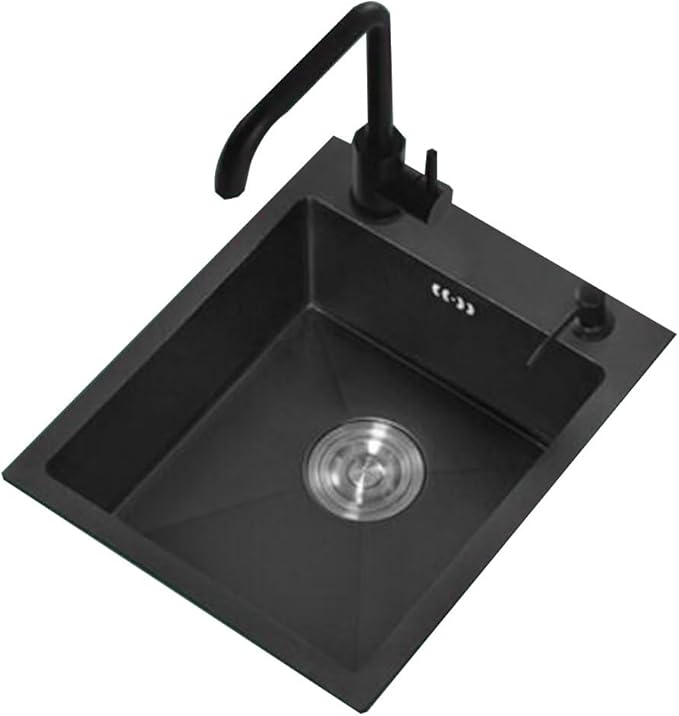 Single Bowl Practical and Durable Small Sink for Hotel Coffee Shop Bar Stainless Steel Single Bowl Sink Kitchen Sink for Small Apartment with Faucet (Black 38 * 34cm)