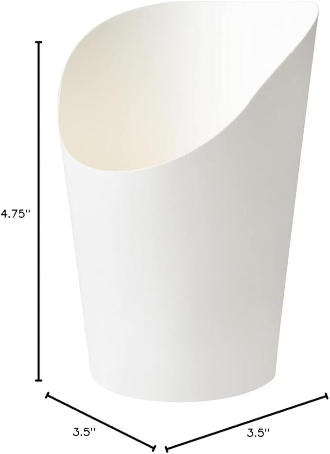 Restaurantware Bio Tek 12 Ounce French Fry Containers 100 Disposable Charcuterie Cups - Incline Design Round White Paper French Fry Cups Stackable For Waffles Chips or Popcorn