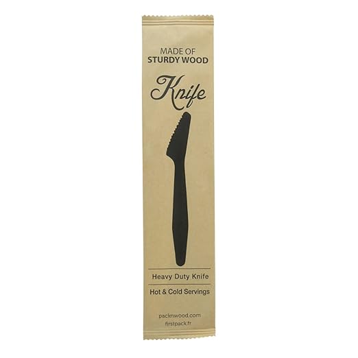PacknWood 210CVB192W- Heavy Weight Wooden Knife wrapped in paper wrapper, compostable knives, disposable knives, bamboo knife, disposable steak knives, wooden disposable knives - L:7.3-500 pcs