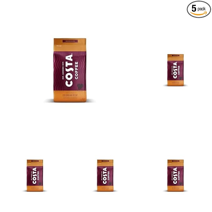 Costa Coffee Ground Coffee, Colombian Decaf Medium Roast, 12oz each, Rainforest Alliance Certified (Pack of 5)