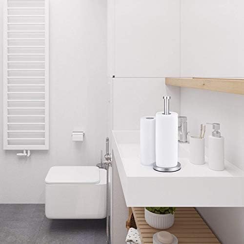 Paper Towel Holder, NSCMQSL Brushed Silver Kitchen Towel Holder, Steady Countertop Paper Towel Holder with Weighted Base for Kitchen Roll Holder(Silver)