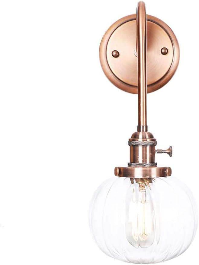 Wall Lamps, Nordic Creative Iron Sconce Lighting with Switch, Clear Glass Lampshade Metal Wall Lights for Bedroom Living Room(Color:E)