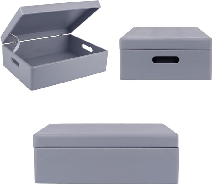 Creative Deco XL Gray Wooden Box Storage with Hinged Lid | 15.8x11.8x5.5in (+-0.5) | Keepsake with Handles | Gift Box for Tool Dog Toy Kitchen Storage | Wood Chest Trunk