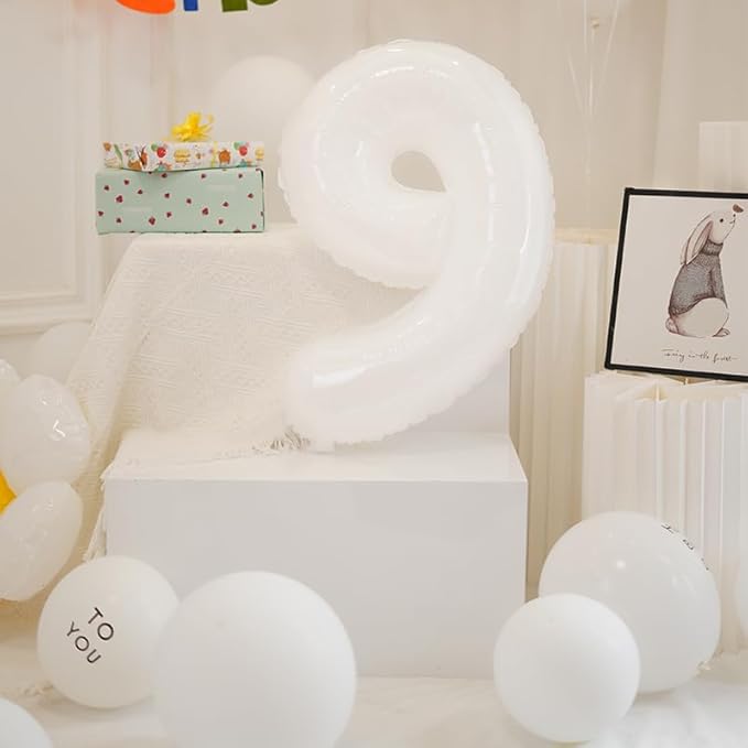 9Th Birthday Decorations 9 Number Balloons, Happy Birthday Decoration for 9th, White Balloon Numbers 40 Inch for Girls Boys Women Men Engagement, Bridal Shower Party