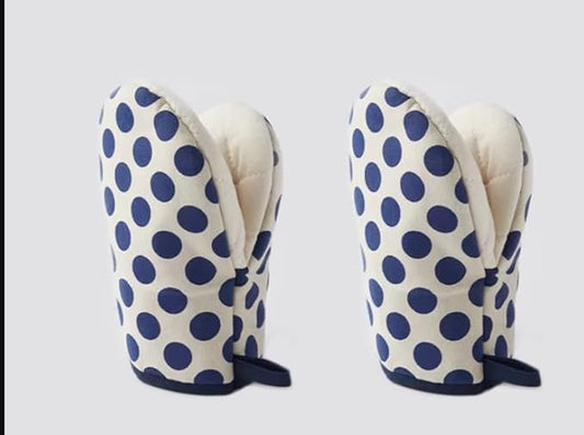 1 Pair Mini Oven Mitts,High Heat Resistant Oven Gloves,Kitchen Short Oven Mit with Hanging Loop for BBQ, Baking, Cooking and Grilling, (dotblue)