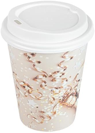 Restaurantware-Restpresso 12 Ounce New Year’s Eve Party Cups, 400 Hot Cups With Plastic Lids - Rolled Rim, Single Wall, Disposable Paper Coffee Cups, Sustainable, Serve Hot And Cold Drinks