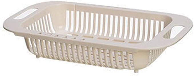 Kitchen Storage Rack Kitchen Retractable Sink Vegetable Basket Hollow Fruit And Vegetable Cleaning Basket Multifunctional Sink Vegetable Drain Basket Storage Shelves (Color : Gold) (Beige)