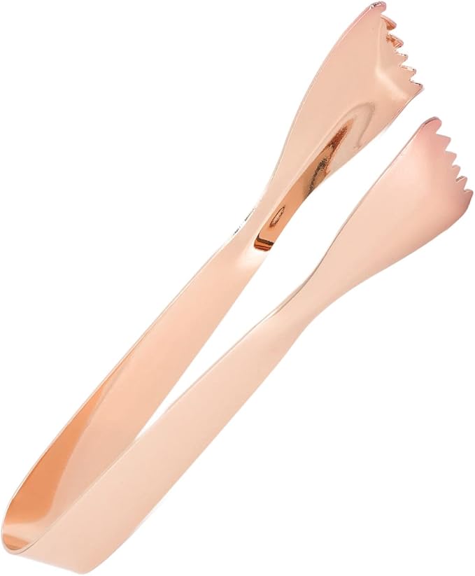 Ice Tongs Food Grade Thicken Stainless Steel Prevents Slipping Sugar Food Tweezers for Home Kitchen Bar Mirror Ice Bucket Party Coffee Bar (Copper Plated)