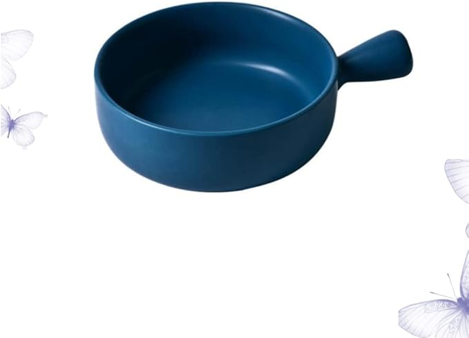 CALLARON Round Ceramics Baking Plate Handle Practical Kitchen Tray for Fruit Salad and Baking Easy to Clean for Home and Bakery Use