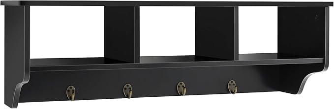 Casart Hanging Shelf Wall Mounted Storage Cabinets W/Hooks for Bedroom, Living Room and Entryway (Black)