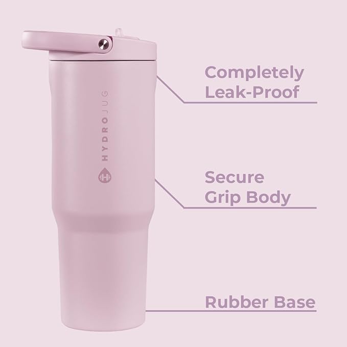 HydroJug Sport - Stainless Steel Tumbler with Straw, Vacuum Insulated, 40oz Leakproof Water Bottle, Ergonomic Design, Reusable, Dishwasher Safe, Rubber Base, Durable for Gym or Outdoors, Sweet Pea