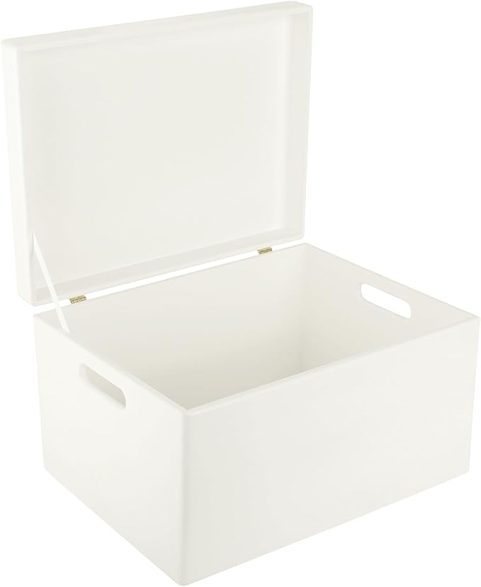 Creative Deco Large White Wooden Box Storage with Hinged Lid | 15.8x11.8x9.44in (+-0.5) | Keepsake Gift Box Storage Document | Wood Chest Trunk PRODUCT NOT INTENDED FOR 15 YEARS OR BELOW