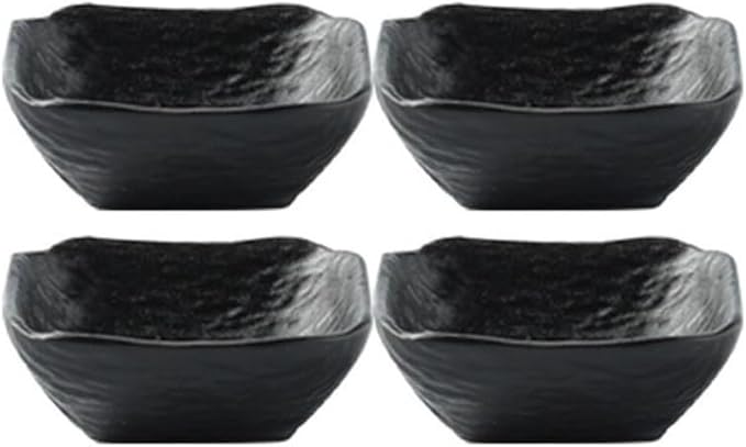 Bowl for Sauce 4 PC Stone Texture Square Sauce Dish Dipping Bowl Plate for Sushi Snack Appetizer and Kitchen Prep(Black)