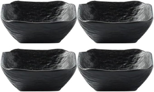 Bowl for Sauce 4 PC Stone Texture Square Sauce Dish Dipping Bowl Plate for Sushi Snack Appetizer and Kitchen Prep(Black)