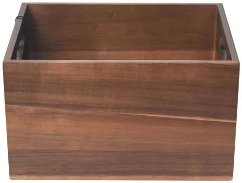 Acacia Wooden Storage Crates Storage Box Farmhouse Decorative Boxes with Handles for Home Organization,Display Handmade Natural Solid Wood Basket (Brown)