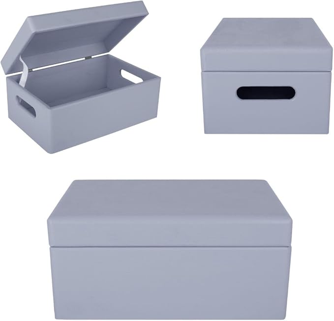 Creative Deco Large Gray Wooden Box Storage with Hinged Lid | 11.8x7.87x5.51in (+-0.5) | Keepsake with Handles | Gift Box for Tool Dog Toy Shoes Kitchen Storage | Wood Keepsake Chest Trunk