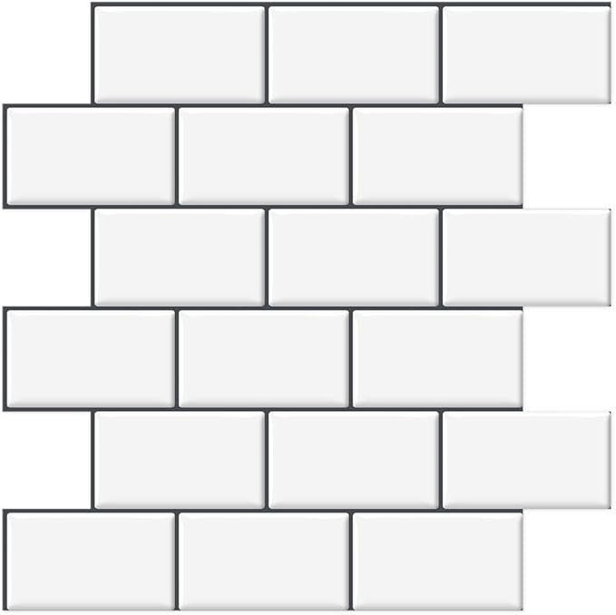 DÉCOR WOW Peel & Stick Backsplash for Kitchen & Bathroom White Subway with Grey Grout, 1 sq ft (8-Pack)
