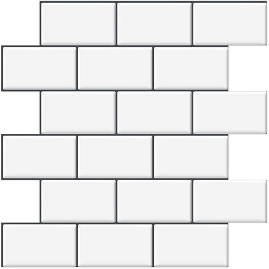 DÉCOR WOW Peel & Stick Backsplash for Kitchen & Bathroom White Subway with Grey Grout, 1 sq ft (8-Pack)