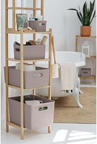 Superio Decorative Plastic Basket Open Home Storage Bins Organizer Baskets, Medium, Taupe (8 Pack) Container Boxes for Organizing Closet Storage Bins for Shelves Drawer Shelf, 5 Liter