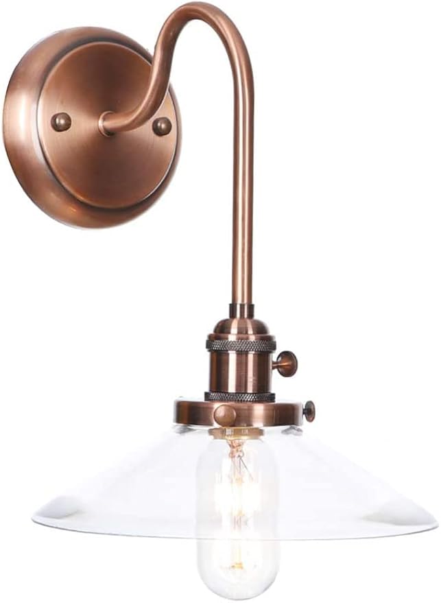 Wall Lamps, Nordic Creative Iron Sconce Lighting with Switch, Clear Glass Lampshade Metal Wall Lights for Bedroom Living Room(Color:F)