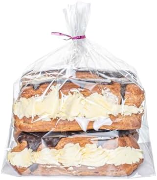 Restaurantware Flat Bottom Heat Seal Sandwich Bags Heat Sealable Food Bags - Gusset Bag with Paper Insert - Clear - 7 x 4 x 9 Inch - 100ct Box - Bag Tek