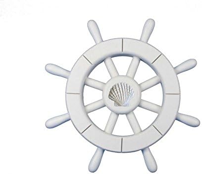 Hampton Nautical Decorative Ship Wheel with Seashell, 12", White