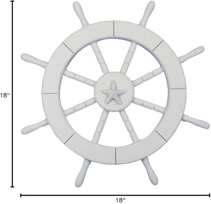 Hampton Nautical White Decorative Ship Wheel with Starfish 18"