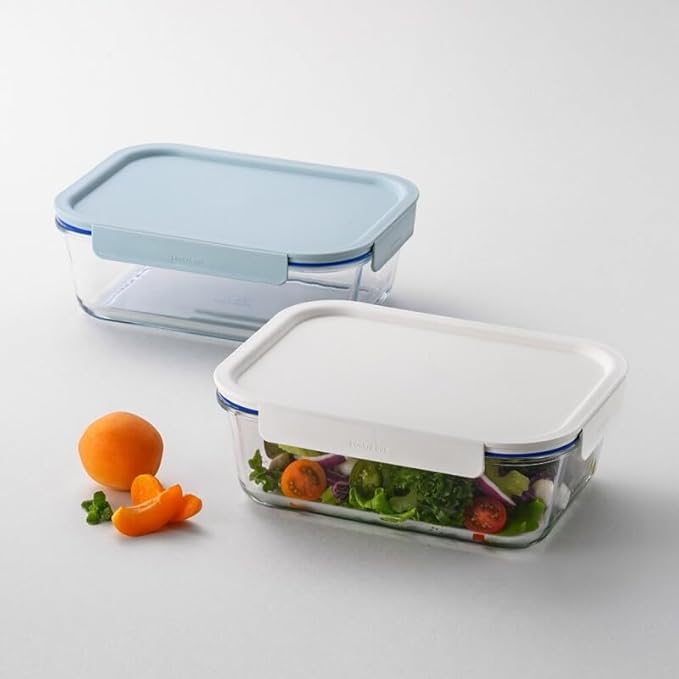 LocknLock LNG445S3M The Clear Borosilicate Glass Food Storage Containers with Lids, 6-Piece Set for Kitchen, Lunch, Meal Prep, Leftovers, Leakproof, Freezer, Microwave, and Dishwasher Safe, Mint