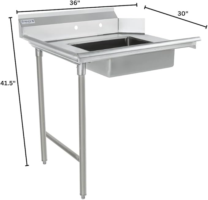 Empura 36" Wide Stainless Steel Soiled Dishtable with Backsplash | Straight Design Left Hand Side Commercial Worktop table for Restaurant Diner Cafeteria Kitchen | 36"W x 30"D x 41.5"H, 16 Gauge, NSF