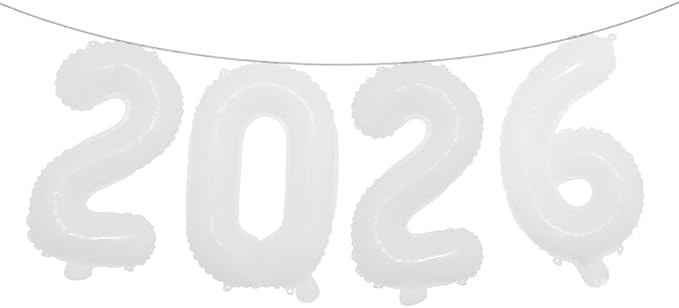 16 Inch 2026 Balloons Number 2026 Foil Balloons for New Years Eve Party Supplies Anniversary Party Graduation Decorations Home Office Decoration (2026 White)