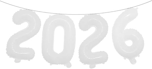 16 Inch 2026 Balloons Number 2026 Foil Balloons for New Years Eve Party Supplies Anniversary Party Graduation Decorations Home Office Decoration (2026 White)