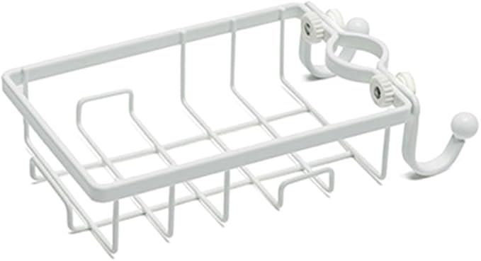 Faucet Clamp Sponge Holder Kitchen Sink Organizer with Wire Rack and Hooks Plastic Iron Dishcloth Storage for Dry Soap and Sponge Easy Install No Drilling White
