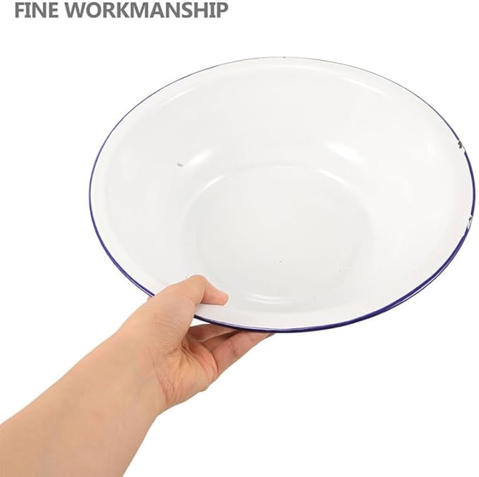 FRCOLOR Enamel Foot Wash Basin 12.59In Vintage Multipurpose Enamelware for Foot Soaking Face Washing Kitchen Bathroom Use