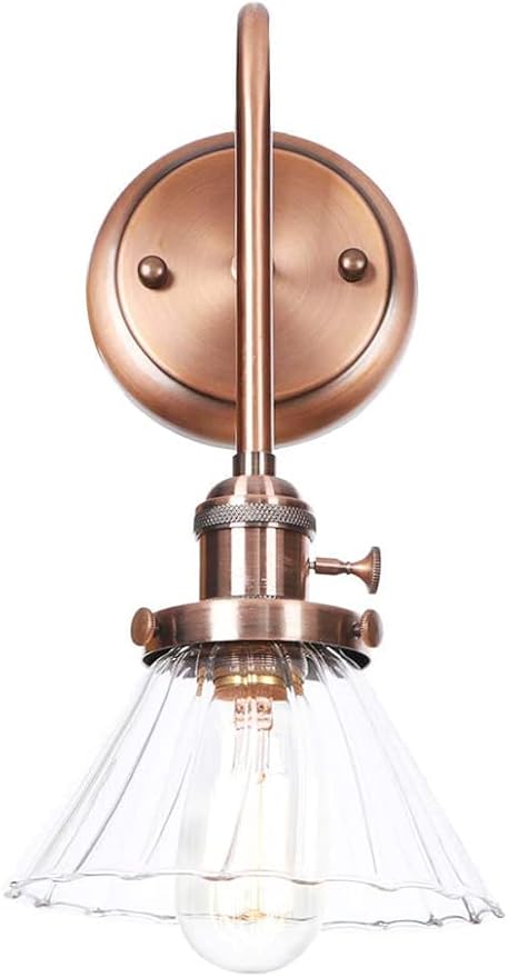 Wall Lamps, Nordic Creative Iron Sconce Lighting with Switch, Clear Glass Lampshade Metal Wall Lights for Bedroom Living Room(Color:A)