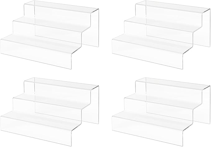 Marketing Holders 4 Pack Clear Acrylic Riser Retail Store Fixture for Small Products 9 Inch Wide by 7.75 Inch Deep Collectible Jewelry or Watch Boxes Showcase Platform