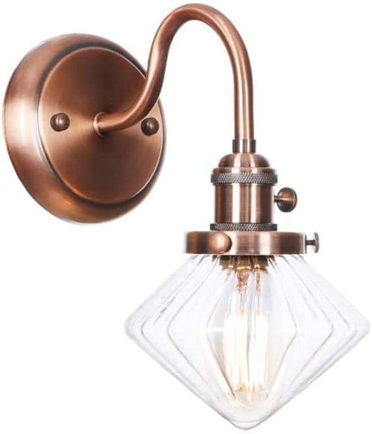 Wall Lamps, Nordic Creative Iron Sconce Lighting with Switch, Clear Glass Lampshade Metal Wall Lights for Bedroom