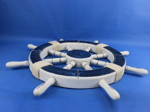 Hampton Nautical Rustic Dark Blue Ship Wheel, 18"