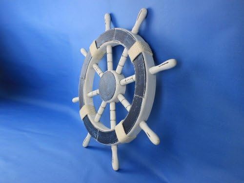 Hampton Nautical Rustic Dark Blue Ship Wheel, 18"