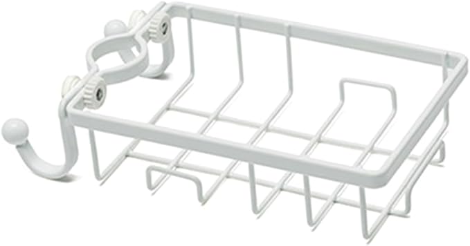 Faucet Clamp Sponge Holder Kitchen Sink Organizer with Wire Rack and Hooks Plastic Iron Dishcloth Storage for Dry Soap and Sponge Easy Install No Drilling White