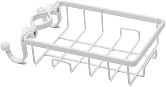 Faucet Clamp Sponge Holder Kitchen Sink Organizer with Wire Rack and Hooks Plastic Iron Dishcloth Storage for Dry Soap and Sponge Easy Install No Drilling White