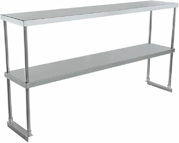 Empura 72" Wide Double Deck Stainless Steel Table-Mount Overshelf with Mounting Bracket | Prep Work Table Rack Shelve for Restaurant Garage | 1.5" Thick Shelf Deck, 72"W x 12"D x 32"H, 18 Gauge, NSF