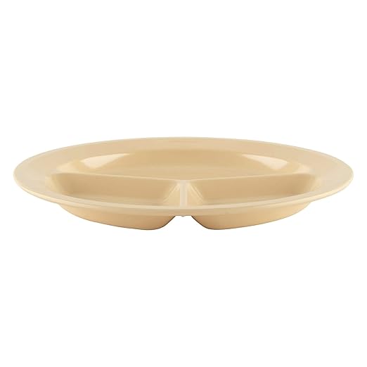 G.E.T. Heavy-Duty 3 Compartment Plastic Divided Compartment Plates, Deep Sided, 11", Tan (Set of 12)