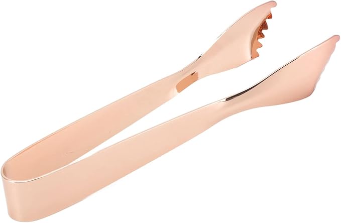 Ice Tongs Food Grade Thicken Stainless Steel Prevents Slipping Sugar Food Tweezers for Home Kitchen Bar Mirror Ice Bucket Party Coffee Bar (Copper Plated)