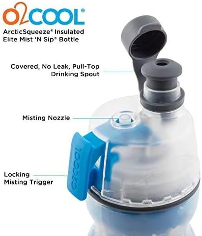 O2COOL Mist 'N Sip Misting Water Bottle 2-in-1 Mist And Sip Function With No Leak Pull Top Spout Reusable Sports Water Bottle - 20 oz (Crackle Green)